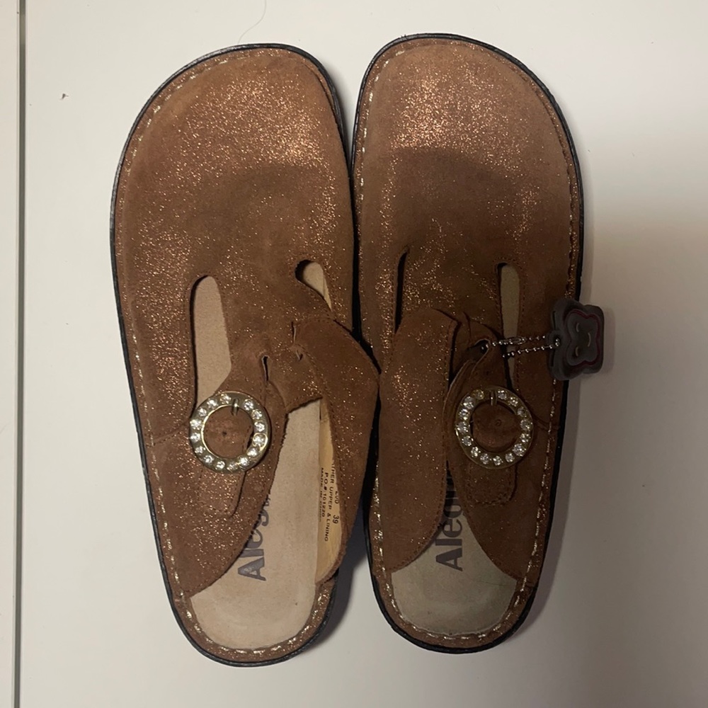 Alegria Classic Clog Suede Glitter Brown Size 39